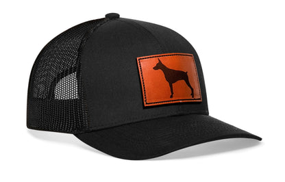 Doberman HAKA Trucker Hat Leather Black Dog Snapback
