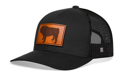 English Bulldog Trucker Hat Leather  |  Black Dog Snapback