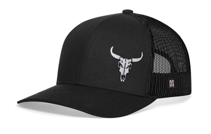 Bull Skull Trucker Hat  |  Black Steer Snapback