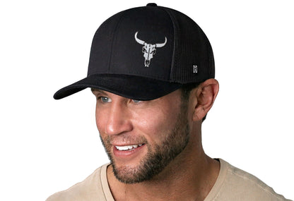 Bull Skull Trucker Hat  |  Black Steer Snapback