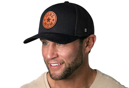 Girl Mom Leather Trucker Hat  |  Black  Snapback