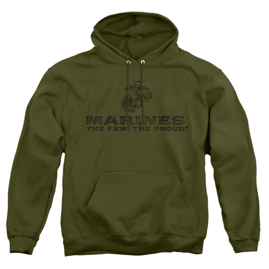 Us Marine Corps Distressed Logo Mens Hoodie Military Green Officially Licensed