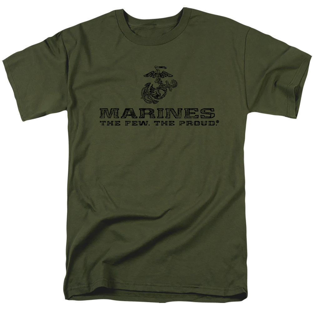 Us Marine Corps Distressed Logo Mens T Shirt Military Green Officially Licensed