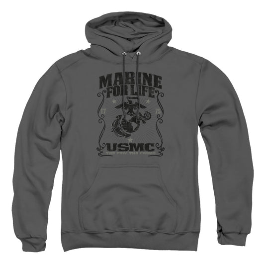 Us Marine Corps For Life Mens Hoodie Charcoal Officially Licensed