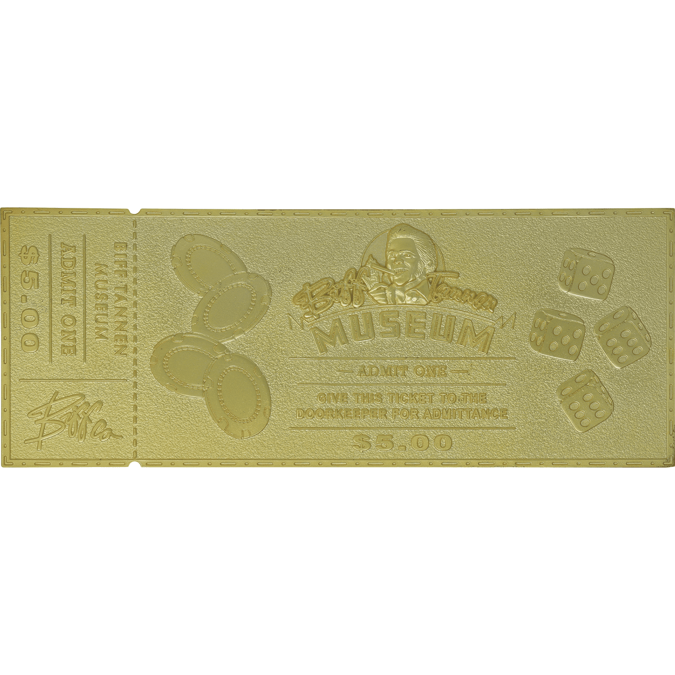 Back to the Future Part II Limited Edition 24 Karat gold-plated Biff Tannen Museum ticket replica