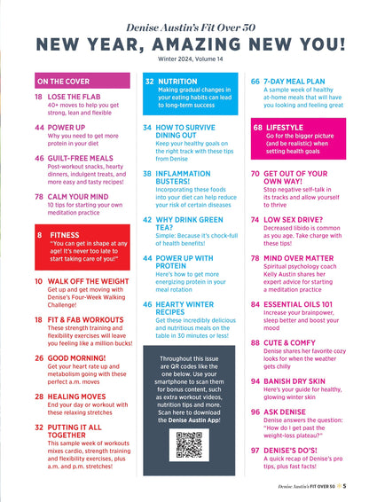 Denise Austin's Fit Over 50 - New Year, Amazing New You: Guilt-Free Meals, Lose The Flab, Pilates, 4 Week Walking Challenge, Stop Negative Self-Talk, Protein Rich Diet, Sex Drive & Bust Inflammation!