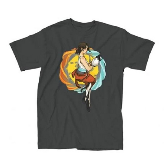 Portal Chell Jump Back Adult Charcoal T-Shirt