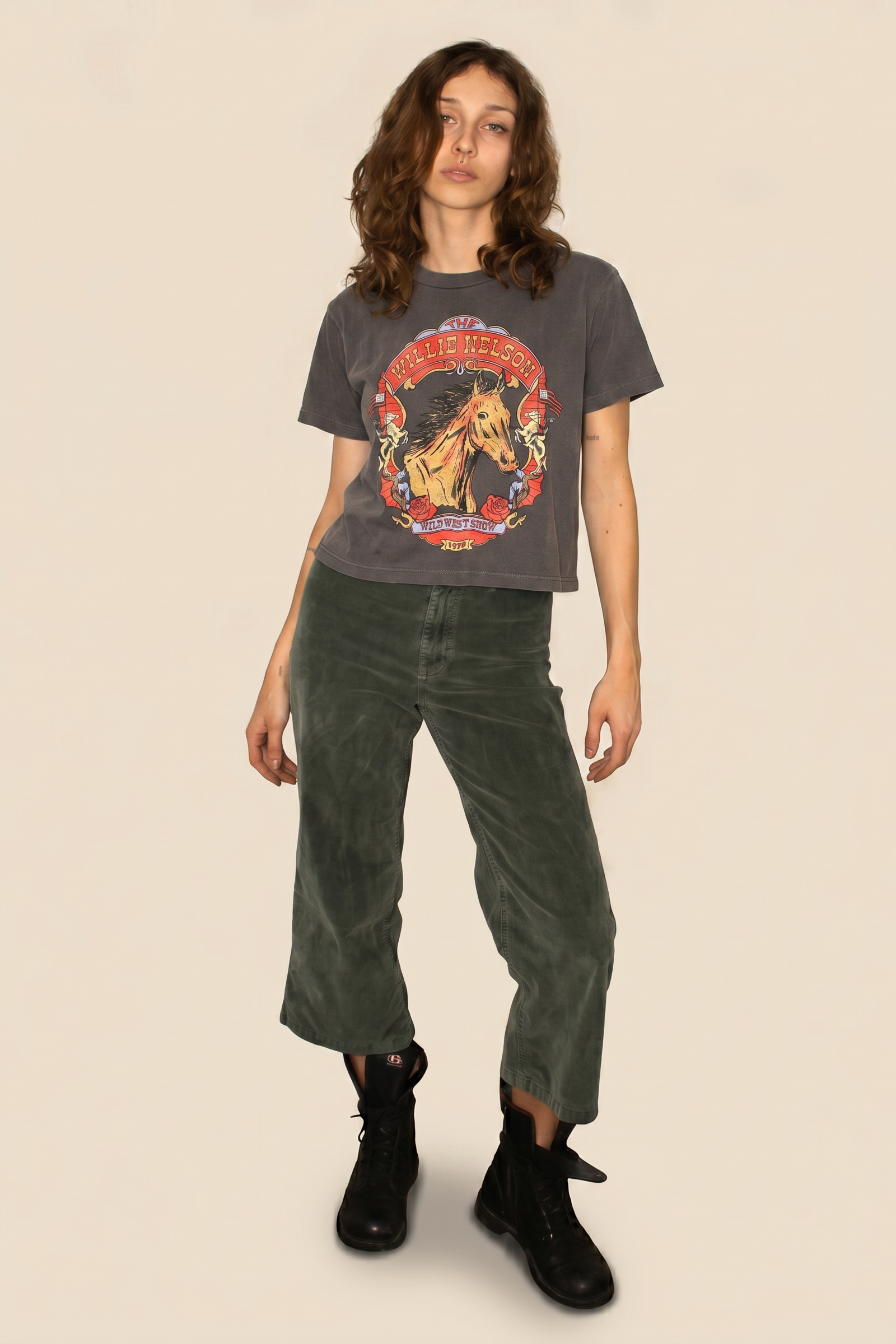 Willie Nelson Wild West Tee Womens T Shirt Grey Officially Licensed