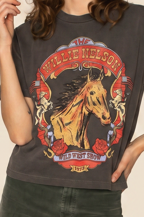Willie Nelson Wild West Tee Womens T Shirt Grey Officially Licensed