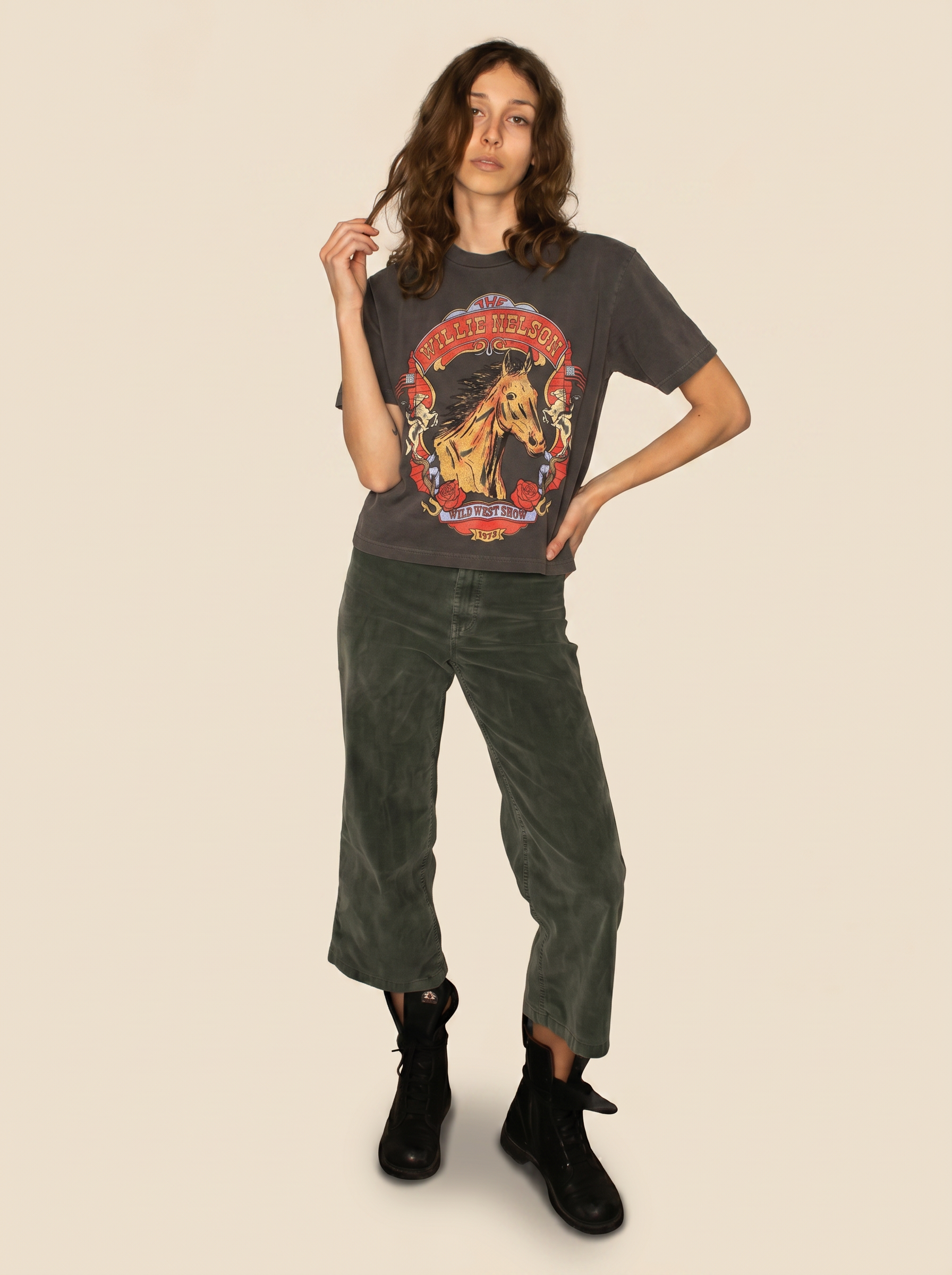 Willie Nelson Wild West Tee Womens T Shirt Grey Officially Licensed