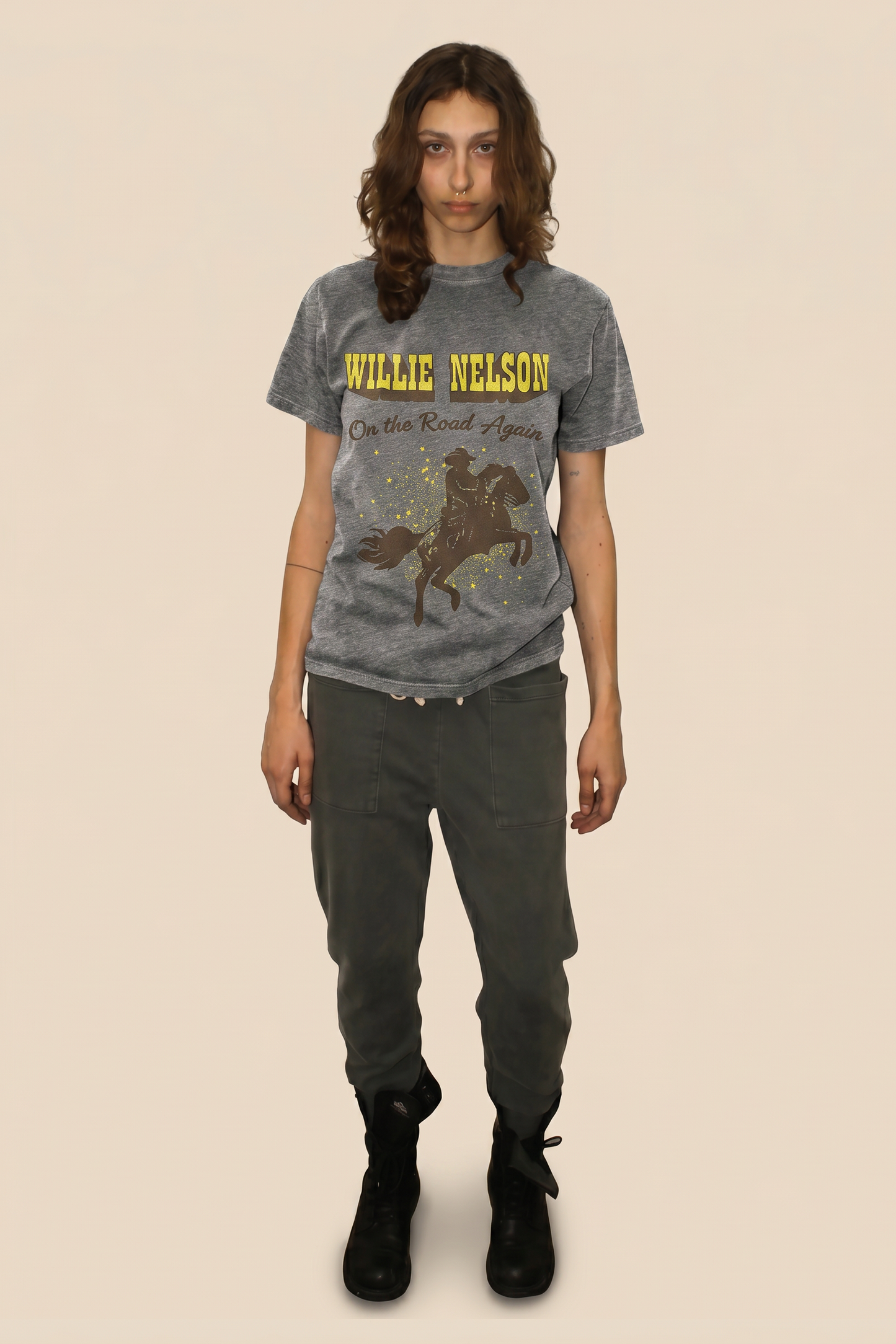 Willie Nelson On The Road Heather Tee Womens T Shirt Grey Officially Licensed