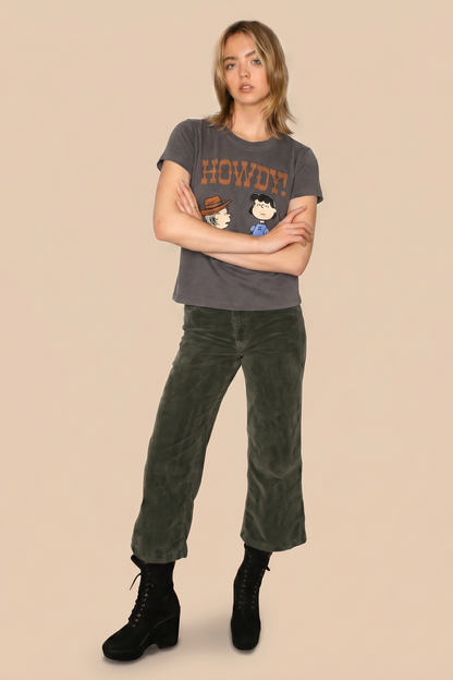 Peanuts Charlie Brown and Lucy Howdy Baby Tee Womens T Shirt Grey Officially Licensed