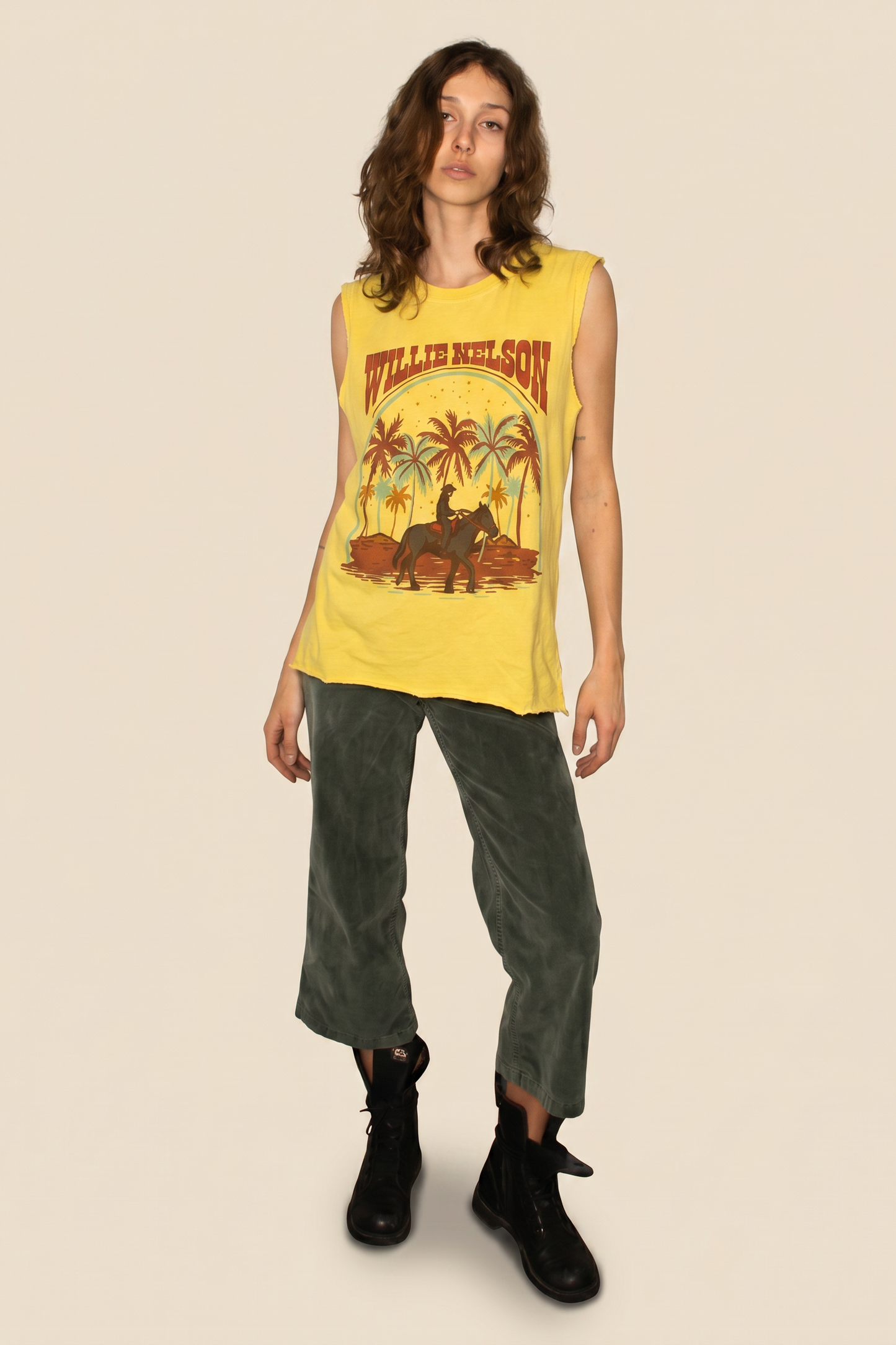 Willie Nelson Island Womens Tank Top T Shirt Yellow Officially Licensed