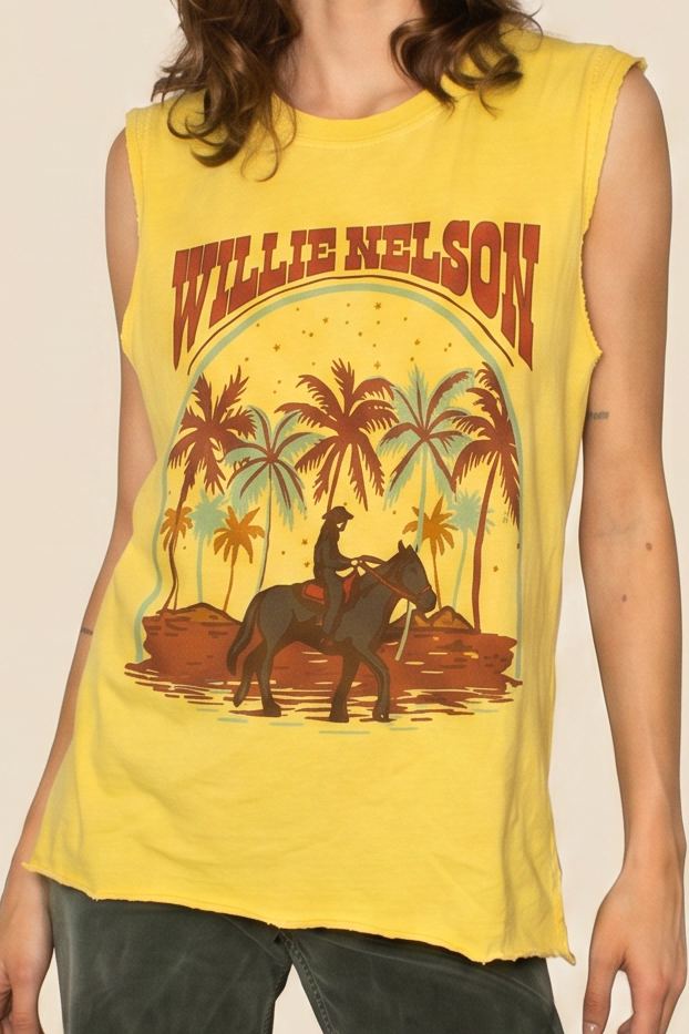 Willie Nelson Island Womens Tank Top T Shirt Yellow Officially Licensed