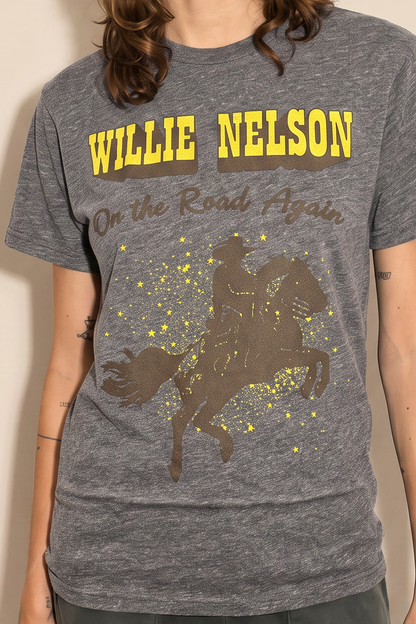 Willie Nelson On The Road Heather Tee Womens T Shirt Grey Officially Licensed