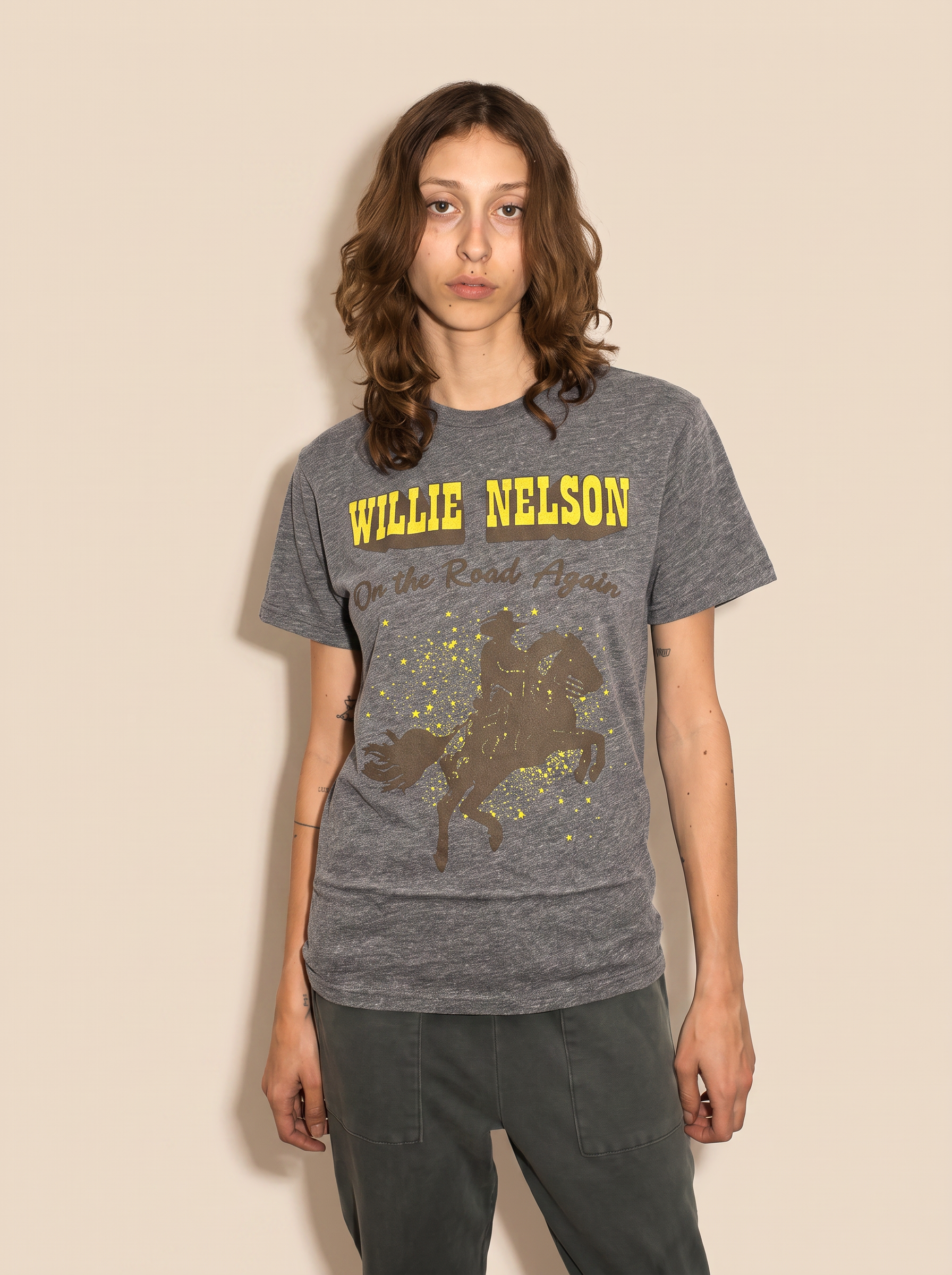 Willie Nelson On The Road Heather Tee Womens T Shirt Grey Officially Licensed