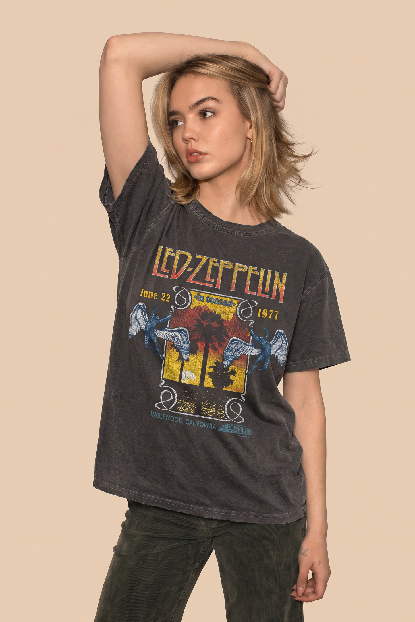 Led Zeppelin Inglewood Sunkissed Tee Womens T Shirt Grey Officially Licensed