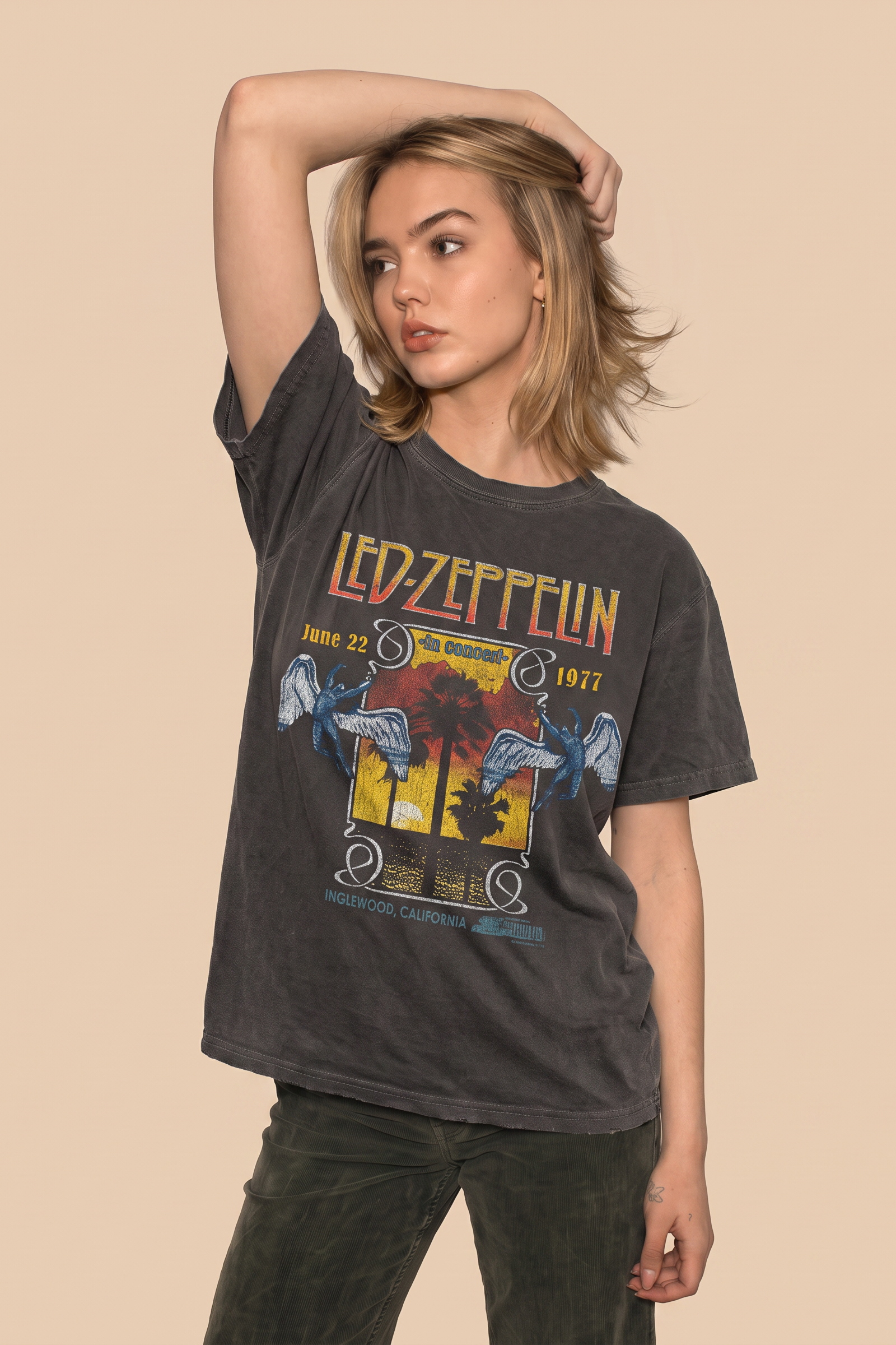 Led Zeppelin Inglewood Sunkissed Tee Womens T Shirt Grey Officially Licensed