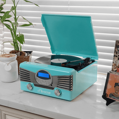 Victor Diner 7-in-1 Turntable Music Center with CD & MP3 Player and Bluetooth Function