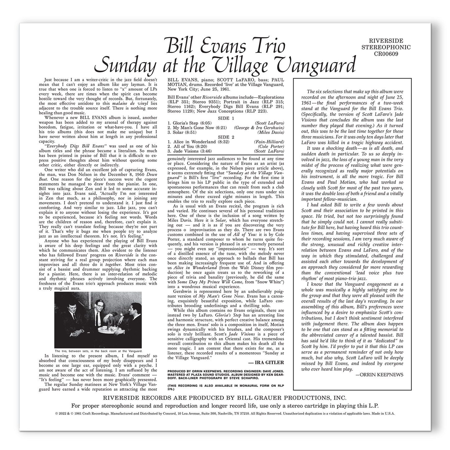 Sunday At The Village Vanguard (Original Jazz Classics Series) (180g LP) Vinyl Record