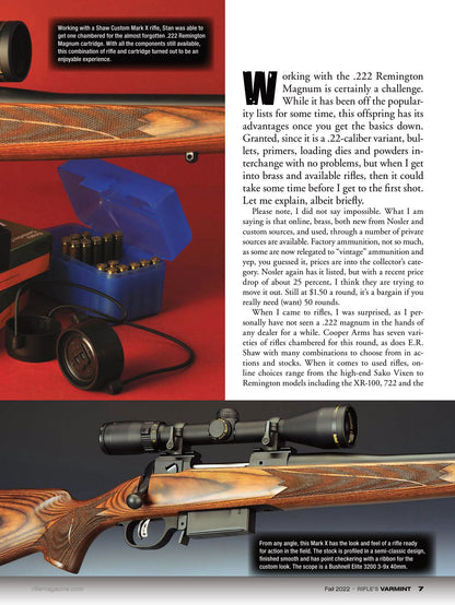 Varmint Rifles & Cartridges Fall 2022 - Rifle Talk, Hunting Tips, Classic VS. Modern Varmint Bullets, Silent Varminting, Rimfire Accuracy, Colt Rimfire New Frontiers & .222 Remington Magnum!