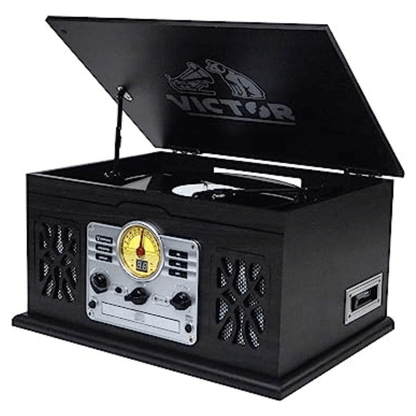 Victor State 7-in-1 Wood Music Center with 3-Speed Turntable and Dual Bluetooth