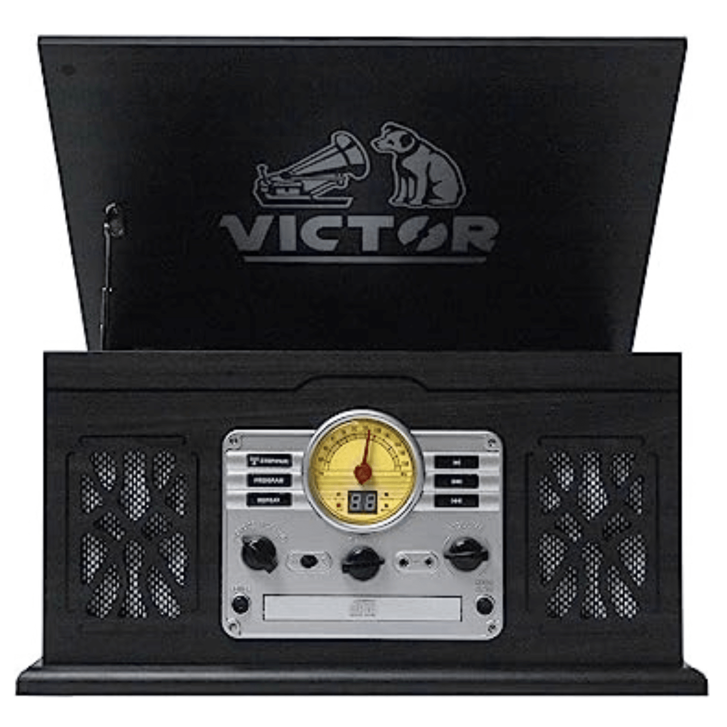 Victor State 7-in-1 Wood Music Center with 3-Speed Turntable and Dual Bluetooth