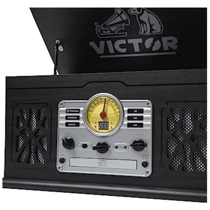 Victor State 7-in-1 Wood Music Center with 3-Speed Turntable and Dual Bluetooth