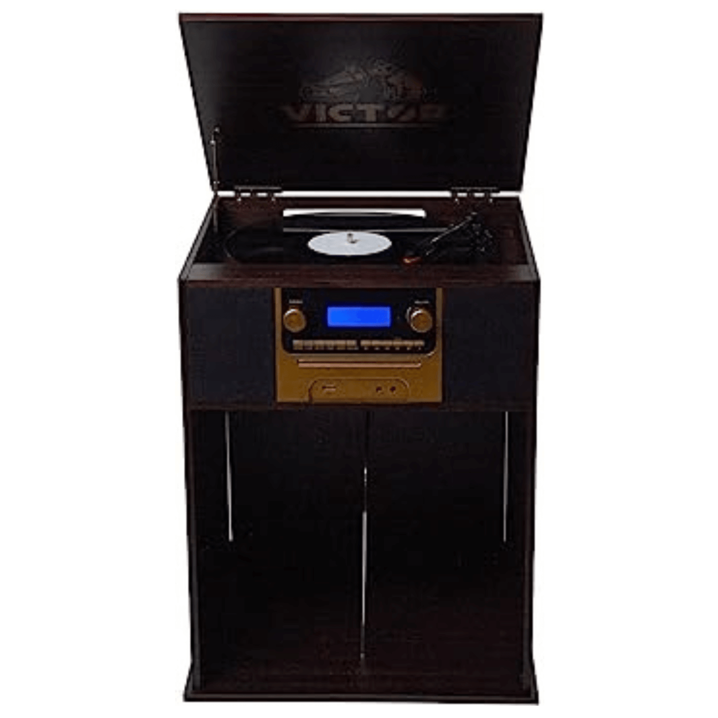 Victor Boyleston 7-in-1 3-Speed Turntable Music Center w Album Storage and USB Port