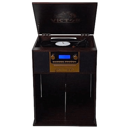 Victor Boyleston 7-in-1 3-Speed Turntable Music Center w Album Storage and USB Port