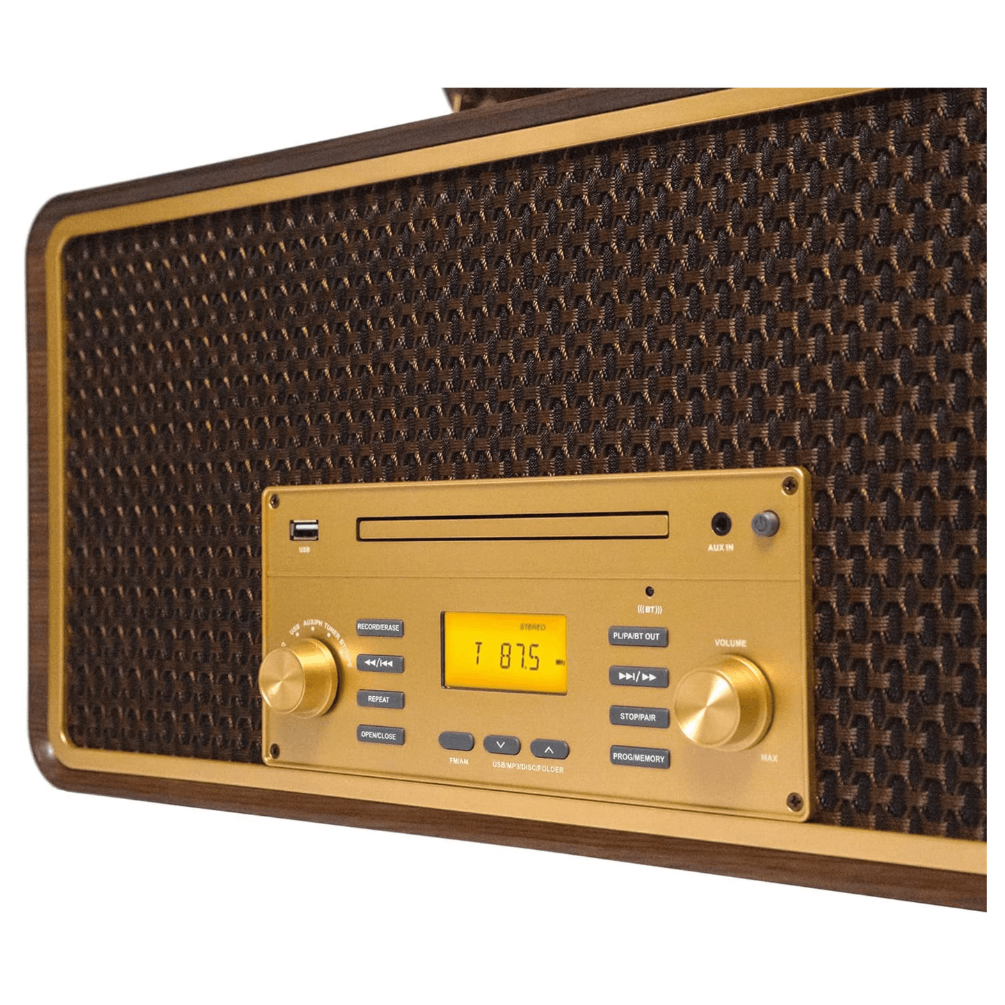 Victor Monument 8-in-1 Wood Music Center with 3-Speed Turntable & Dual Bluetooth