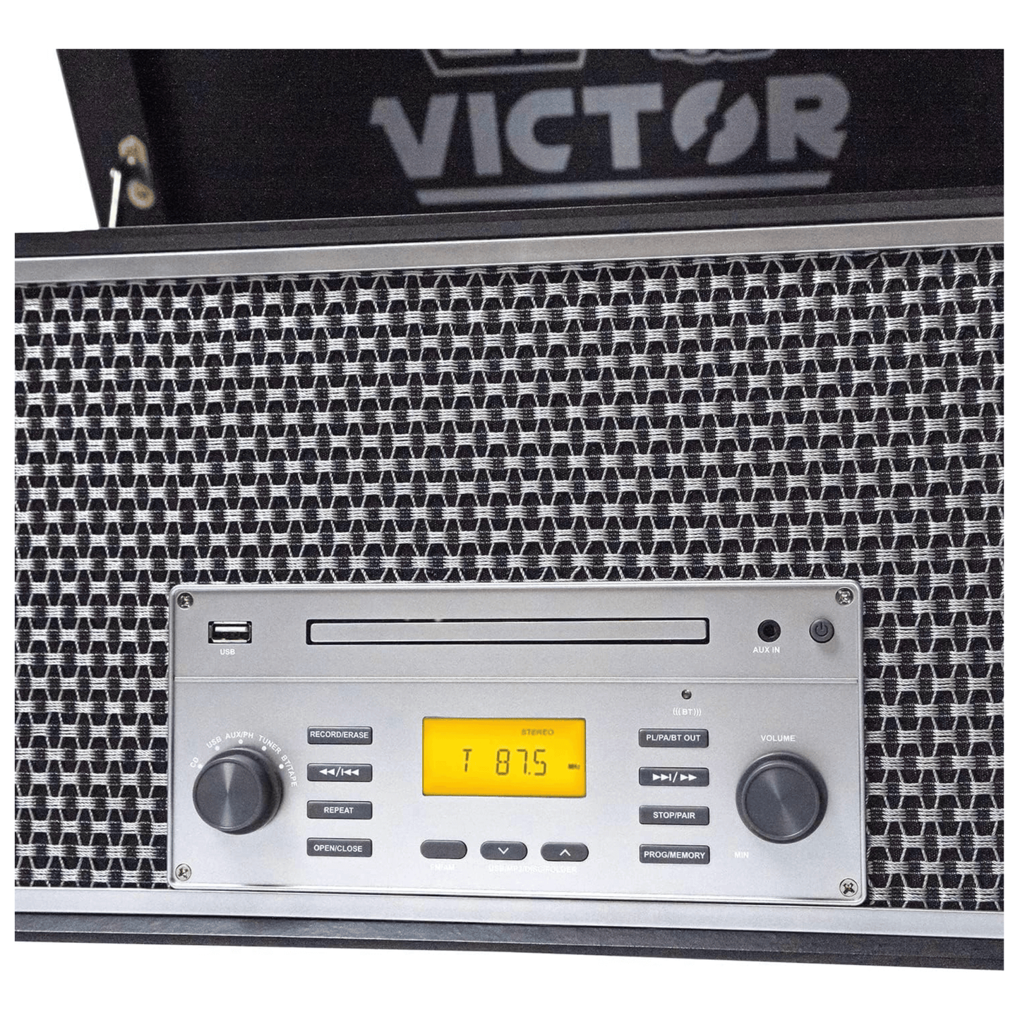 Victor Monument 8-in-1 Wood Music Center with 3-Speed Turntable & Dual Bluetooth