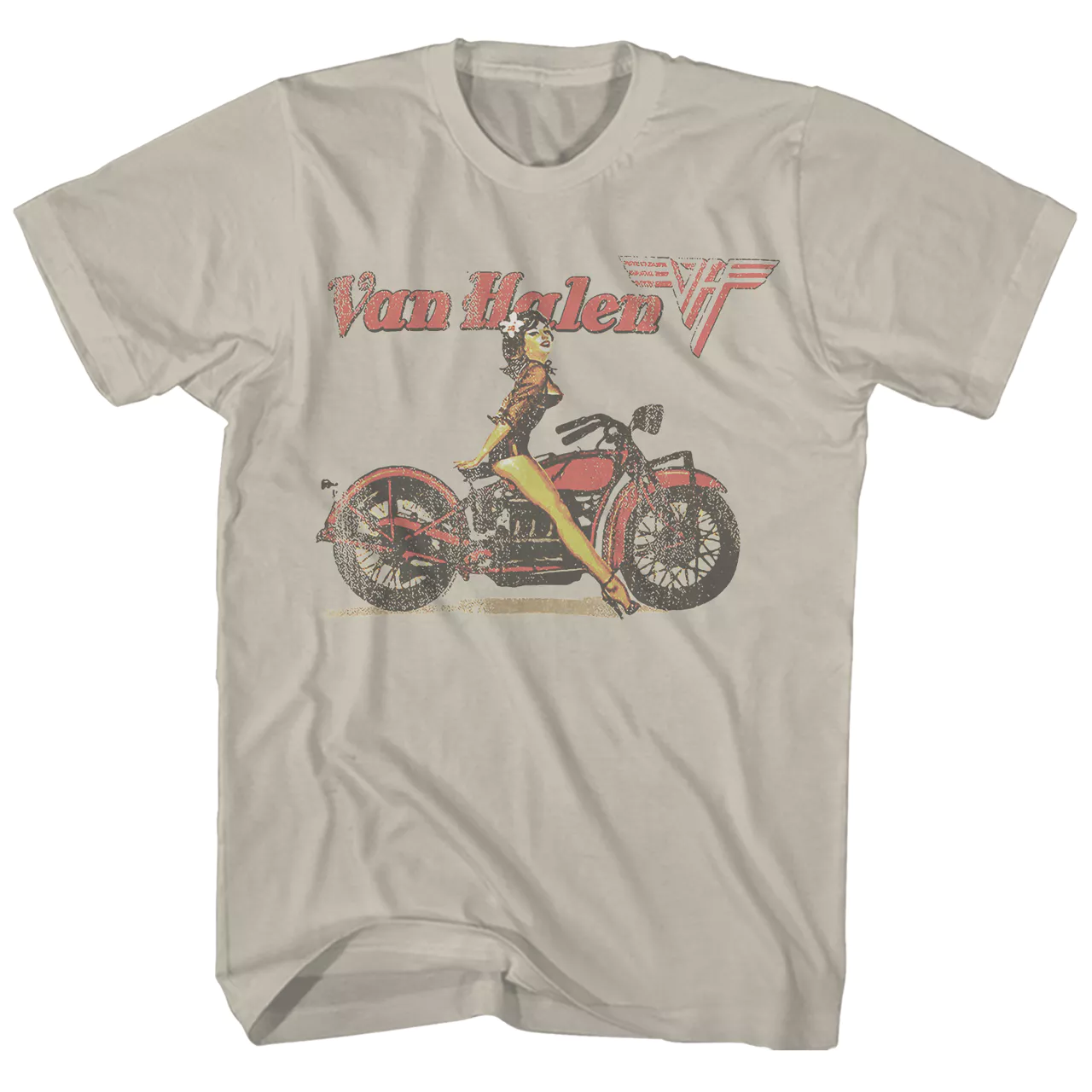 Van Halen Biker Pin Up Mens T Shirt Sand