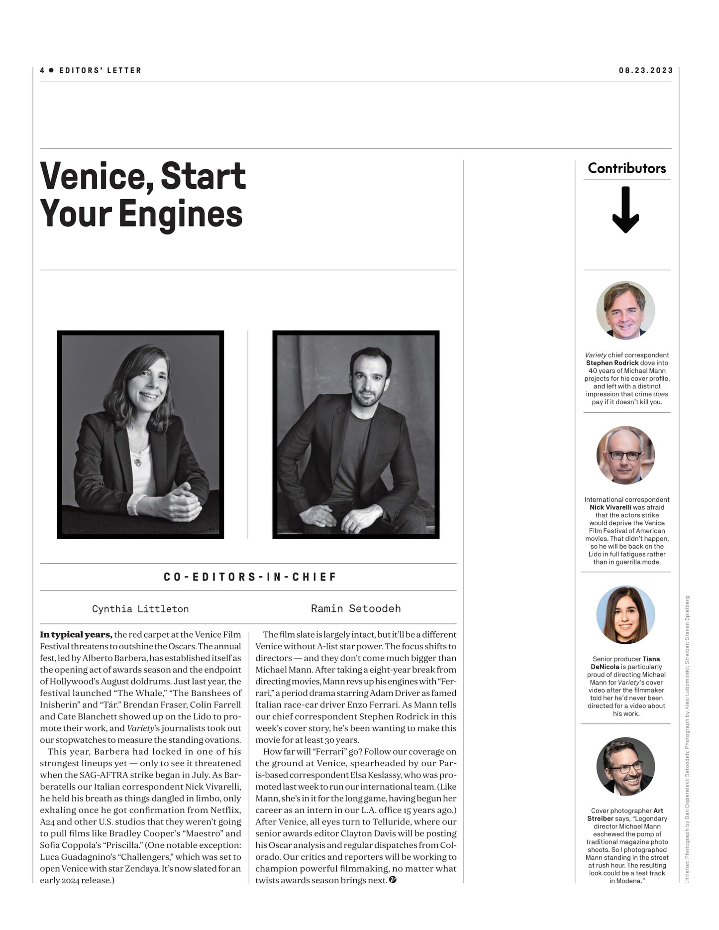 Variety - 23.08.23 Edition: Director Michael Mann Returns To The Movies With Ferrari Hoping To Ride Into Oscar Race, 2023 Venice Film Festival With 82 Feature Films From 54 Countries & More!