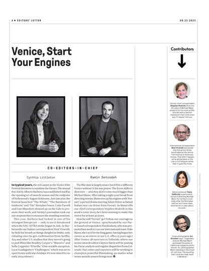 Variety - 23.08.23 Edition: Director Michael Mann Returns To The Movies With Ferrari Hoping To Ride Into Oscar Race, 2023 Venice Film Festival With 82 Feature Films From 54 Countries & More!