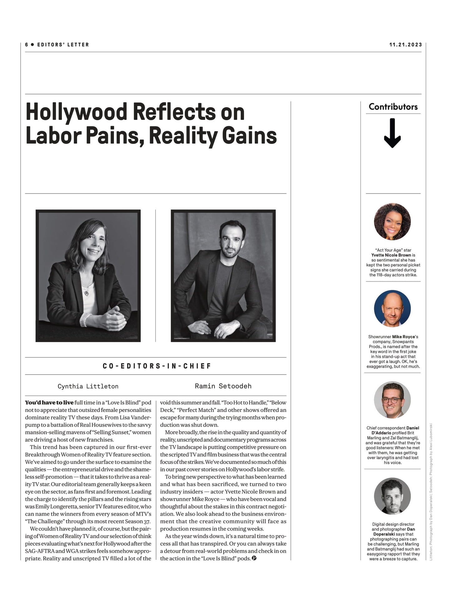 Variety - 23.11.21 Edition: Reborn, After Losing Half A Year To Labor Strife, A Battle-Scarred TV & Film Industry Scrambles To Rise Again