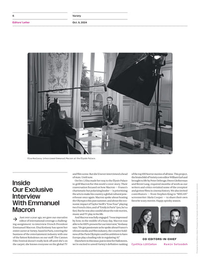 Variety - 24.10.09 Edition: Emmanuel Macron Takes On The Entertainment Industry After Paris Olympics Success, 100 Best Horror Movies In History, Lady Gaga & Joaquin Phoenix Joker: Folie à Deux & More!