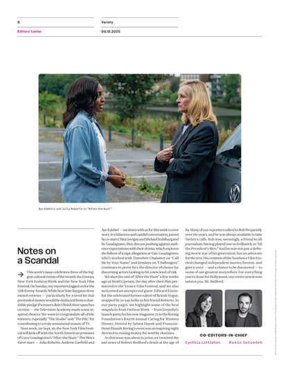 Variety - 25.09.18 Edition: Julia Roberts, Andrew Garfield, & Ayo Edebiri Lead This Year’s Most Polarizing Drama, The Emmys, Robert Redford's Cinematic Legacy, New York Fashion Week 2025 & More!