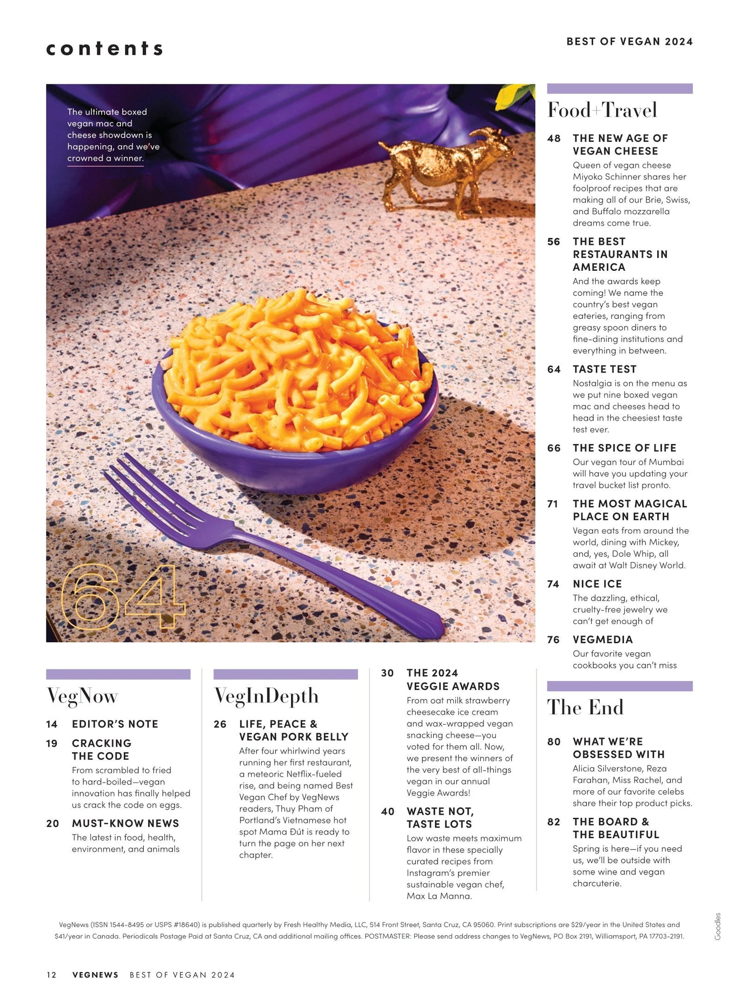 VegNews - Spring 2024: 88 Best Vegan Restaurants In America, Food Tour Of Disney World, New Age Of Vegan Cheese, 2024 Veggie Awards, Low-Waste Recipes, Charcuterie Boards, Favorite Products & More!