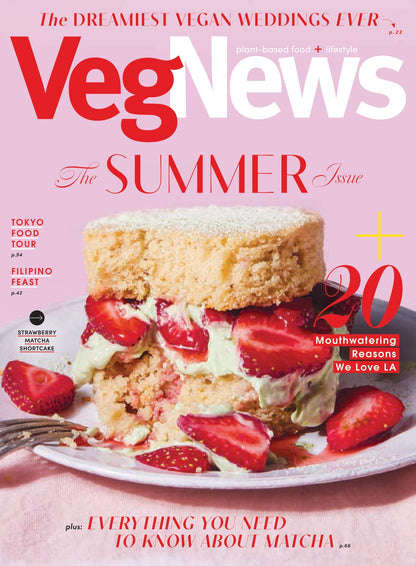 VegNews - Summer 2025: Dreamiest Vegan Weddings, 20 Mouthwatering Reasons To Love LA, Exploring Tokyo's Vegan Food Tour, Filipino Feast, Matcha 101 Basics, Spicy Snacks, Plant-Based Steak & More!