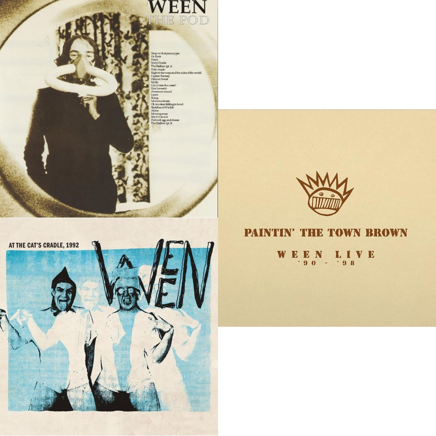 Ween - Pod (Fuscus (Brown & Cream Vinyl) Edition) (2LP) & At The Cat's Cradle, 1992 (Milky Clear Vinyl/2LP) & Paintin' The Town Brown: Ween Live 1990-1998 (Brown Vinyl/3LP)
