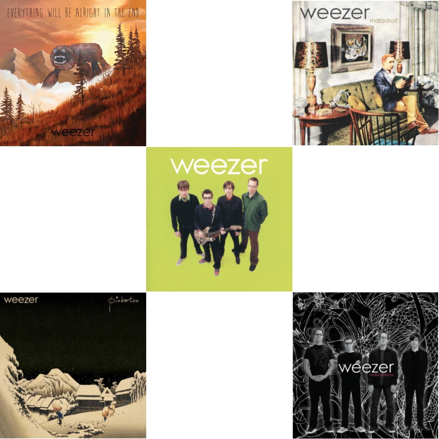 Weezer - Everything Will Be Alright In The End & Pinkerton & Weezer (Green Album) & Maladroit & Make Believe - LP Vinyl Bundle