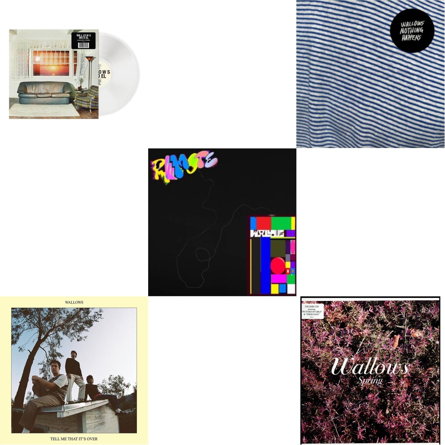 Wallows - Model (Clear LP Vinyl) & Tell Me That It's Over (Yellow LP Vinyl) & Remote (Pink  LP Vinyl/Etched B-Side) & Nothing Happens (LP/Dl Code) & Spring Ep (X) (Pink & Green LP Vinyl)