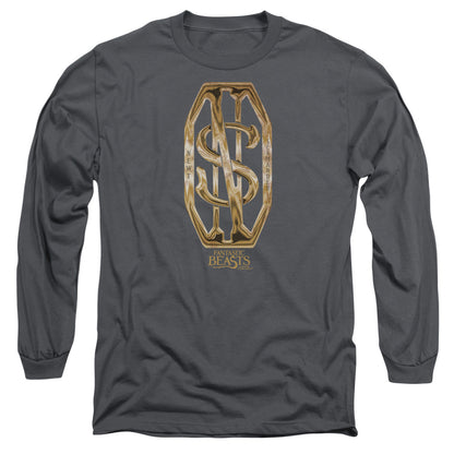 Fantastic Beasts Scamander Monogram Mens Long Sleeve Shirt Charcoal Officially Licensed Officially Licensed