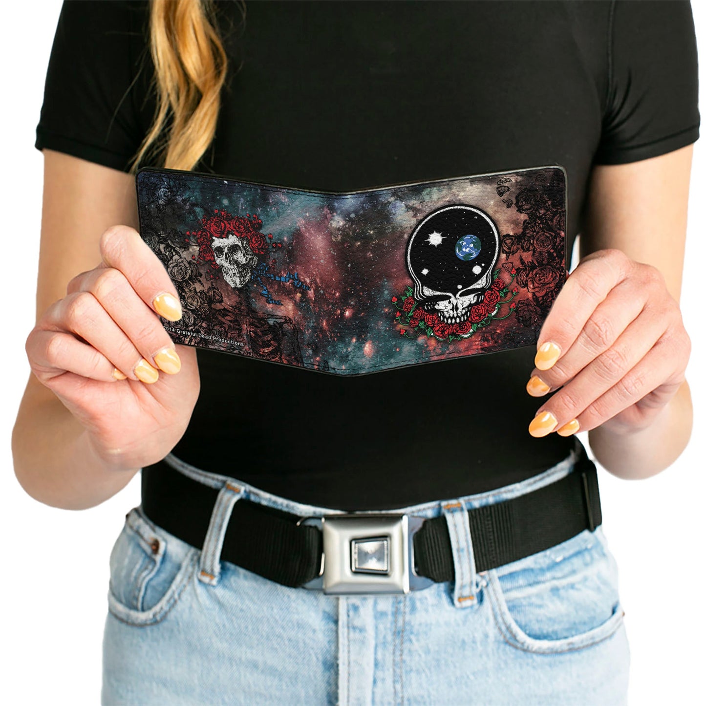 Grateful Dead Space Your Face Skull and Roses Galaxy Bi-Fold Wallet