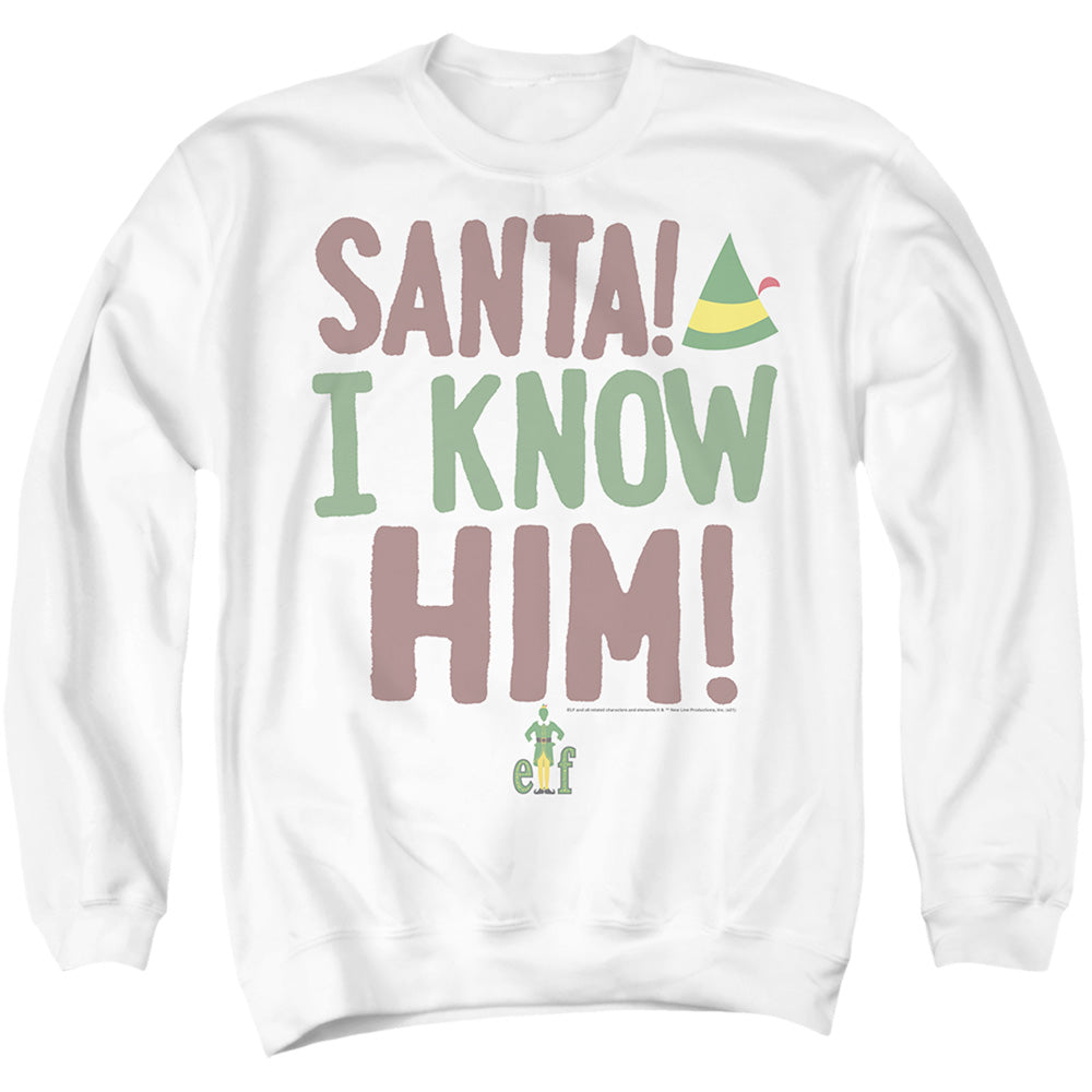 Elf Buddy The Elf 'Santa! I Know Him' Mens Crewneck Sweatshirt White