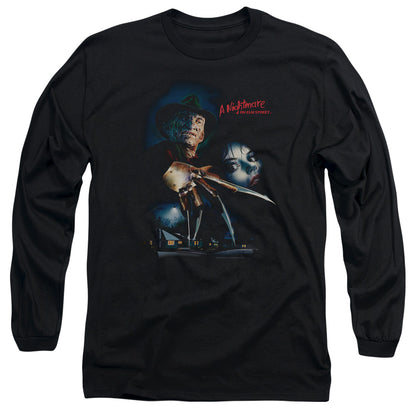 Nightmare On Elm Street Elm Street Poster Mens Long Sleeve Shirt Black Officially Licensed