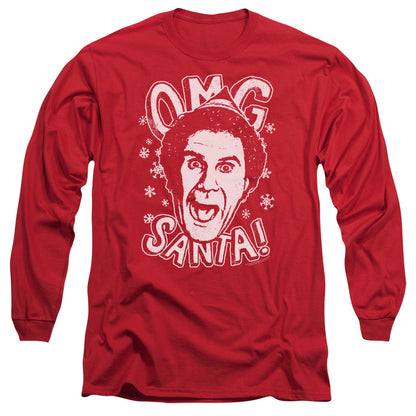 Elf Omg Santa Mens Long Sleeve Shirt Red Officially Licensed Officially Licensed