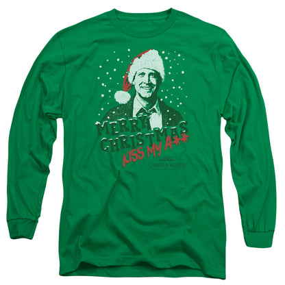 Christmas Vacation Merry Christmas Mens Long Sleeve Shirt Kelly Green Officially Licensed Officially Licensed