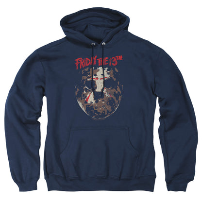 Friday The 13Th Rough Mask Mens Hoodie Navy Officially Licensed